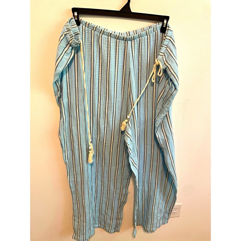 No Boundaries Women's Blue Striped Pajama Pants Drawstring Elastic Waist 3X